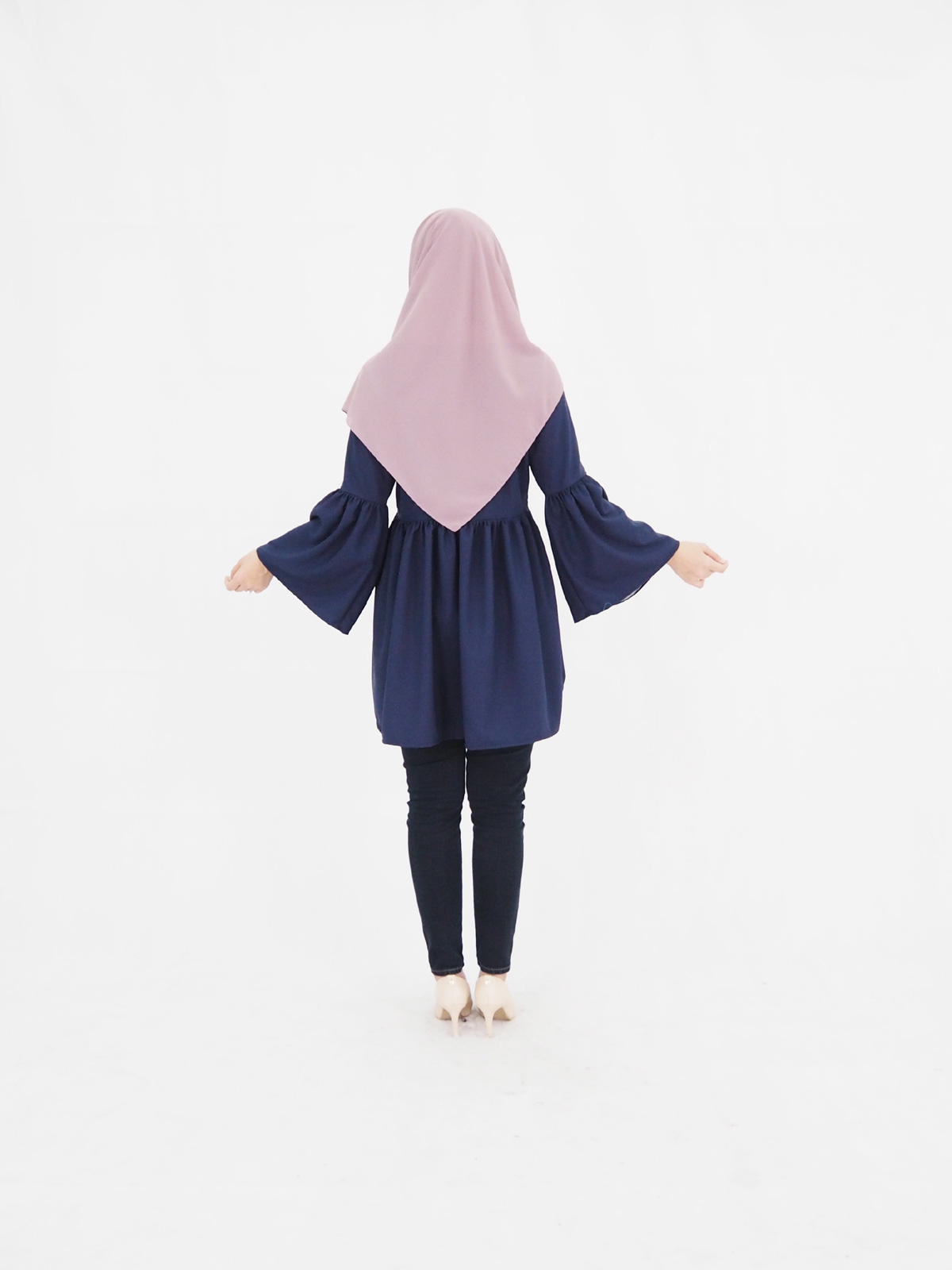 SW5374 PLUS SIZE FISHTAIL BLOUSE NAVY BLUE